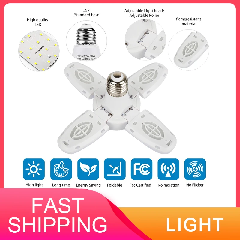 

E27 38W Super Bright LED Light Bulbs Industrial Lighting Garage Light 360 Degrees Deformable Folding Lamp For Workshop Home