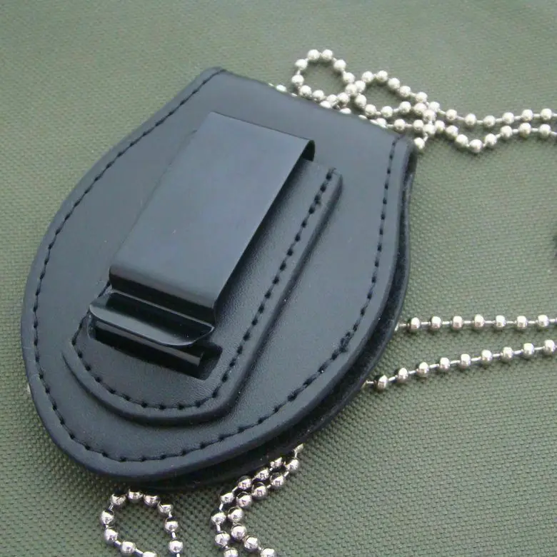 US Police Badge Holder With Neck Chain Belt Clip-Us Leather clip BLACK | Costumes