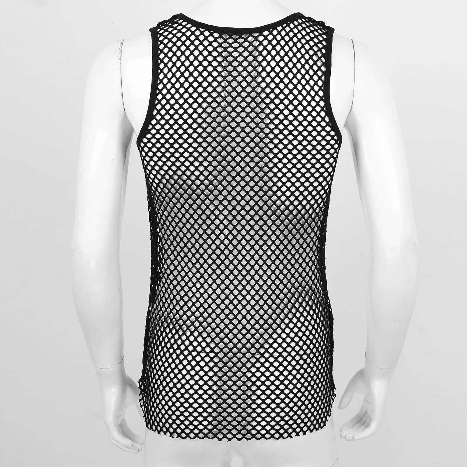 

Mens Lingerie Fishnet Tank Top Sleeveless Hollow Out Sleepwear See-through String Vest Clubwear Bar Stage Performance Costume