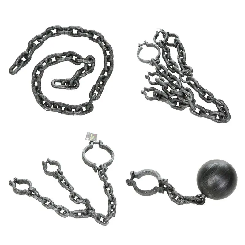 

Пластиковые наручники для Хэллоуина, оковы, железная цепь, большой железный шар, реквизит для экипажа, реквизит для переодевания заключенно...