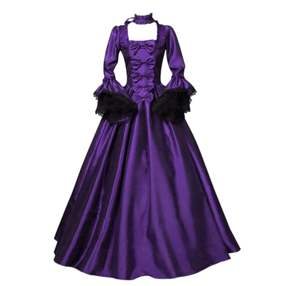 

Wepbel Europe Palace Gown Big Swing Dress Lace Stitching Women Dress Long Large Bell Sleeve Medieval Retro Dress Court Retro