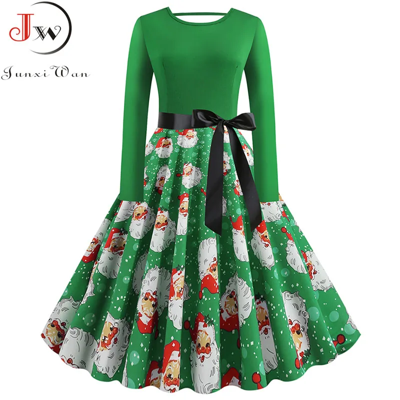 S ~ 5XL размера плюс рождественское платье для женщин с длинными рукавами зимнее