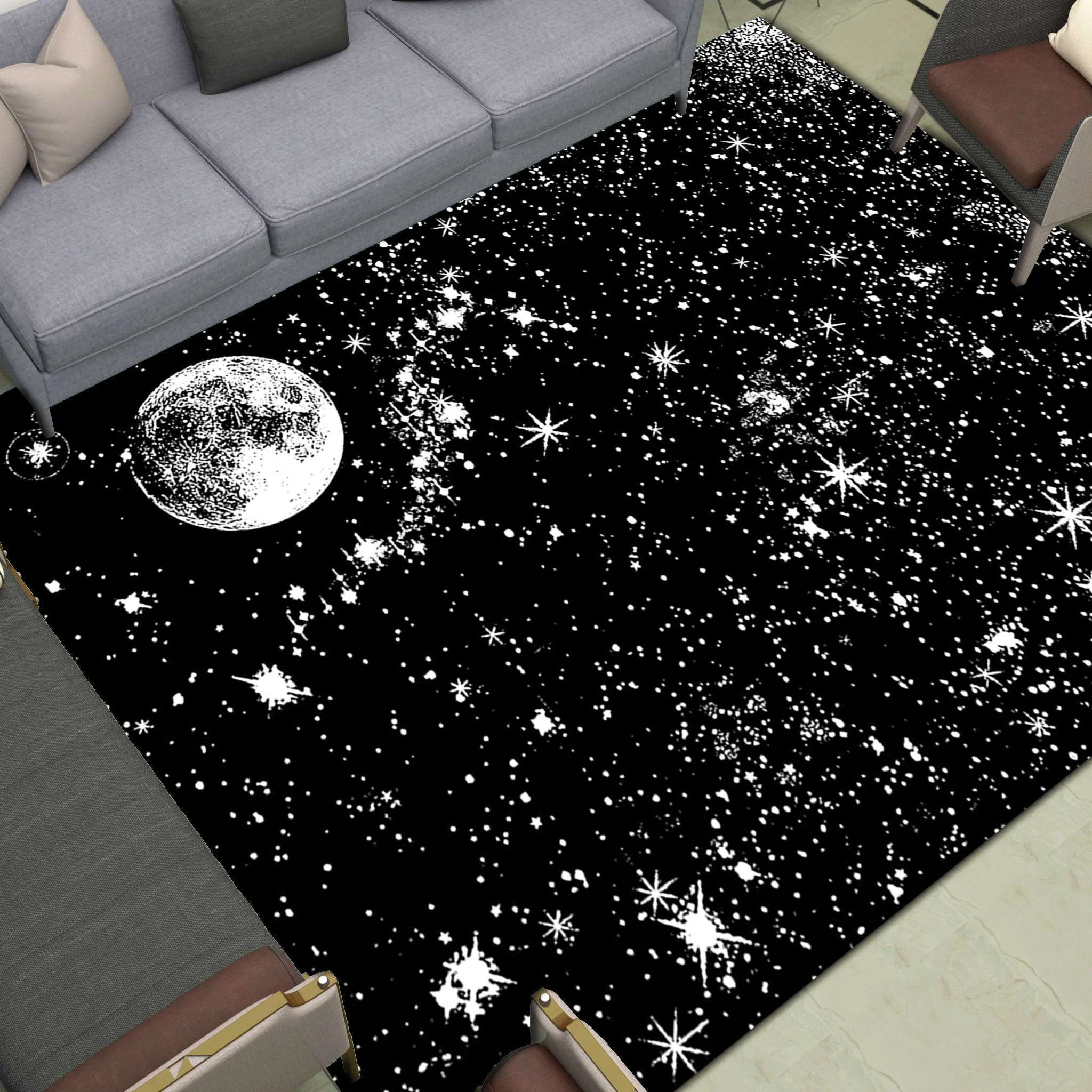 

Bright Stars Moon Area Rugs Anti Slip Night Scene Floor Mats Large Home Doormat Living Room Bedroom Bathroom Decor Print Carpet