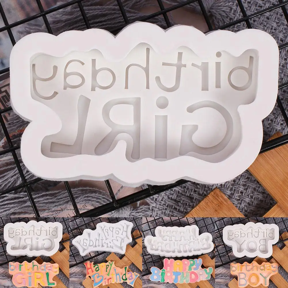 

3d Happy Birthday Silicone Cake Fondant Mold Baking Mold Sugar Chocolate Cake Molds Craft Decor Tool Household Decorating D6X2