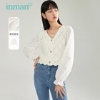 INMAN осенне-Весенняя трикотажная рубашка, белый ажурный жаккардовый стеганый Элегантный Приталенный кардиган в стиле ретро