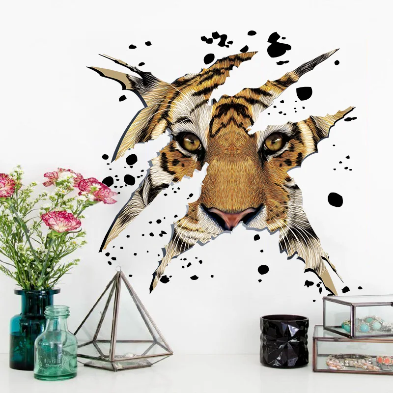 

New Style 3D Tiger Head Bedroom Living Room Removable Decoration Waterproof Wall Sticker Wall Decorations Living Room
