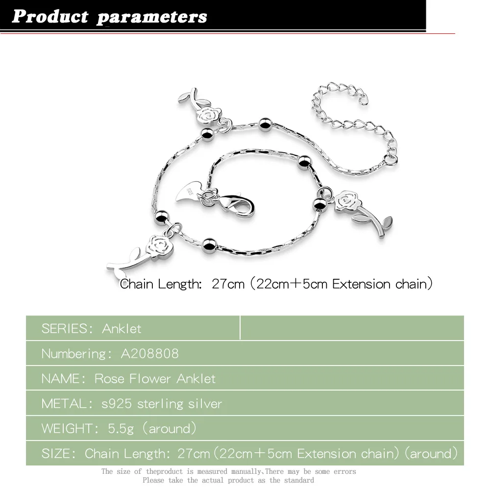 Браслеты на ногу из серебра 100% пробы с подвесками в виде роз|Анклеты| |