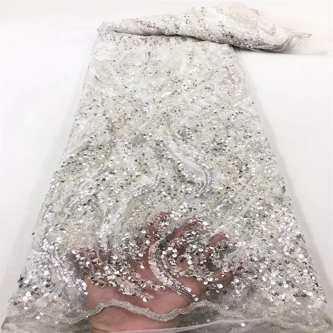

African French Net Lace Fabric 2021 High Quality Swiss Voile Lace Guipure Embroidery Lace Fabrics With Sequins Royal Blue