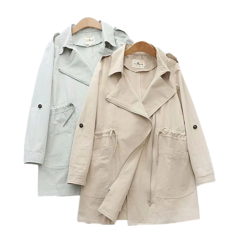 

Nice Vintage Woman Camel Loose Pleated Long Trench Sping Autumn Casual Office Ladies Turn-down Collar Outerwear Female Chic Coat