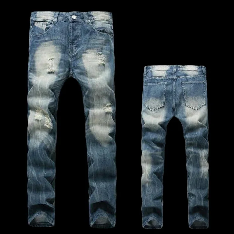 

VXO Men Straight Hole DestructionJeans Men Jeans Trousers Fashion Designer Distressed Jeans Male Slim Hole Straight Jeans