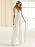 wedding jumpsuit bride wedding dresses 2021 vestidos elegantes para mujer shealth v neck lace cheap soft satin bridal gown