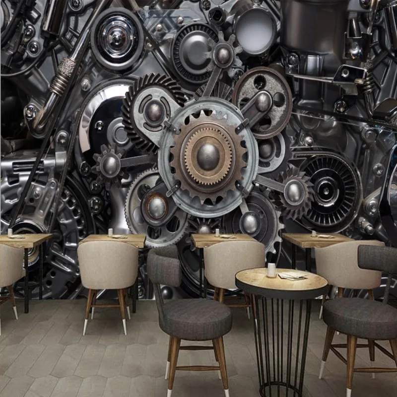 

Dropship Custom Mural 3D Three-dimensional Metal Gear Industrial Wind Engine Background Wallpaper Murals Wall Papers Home Decor