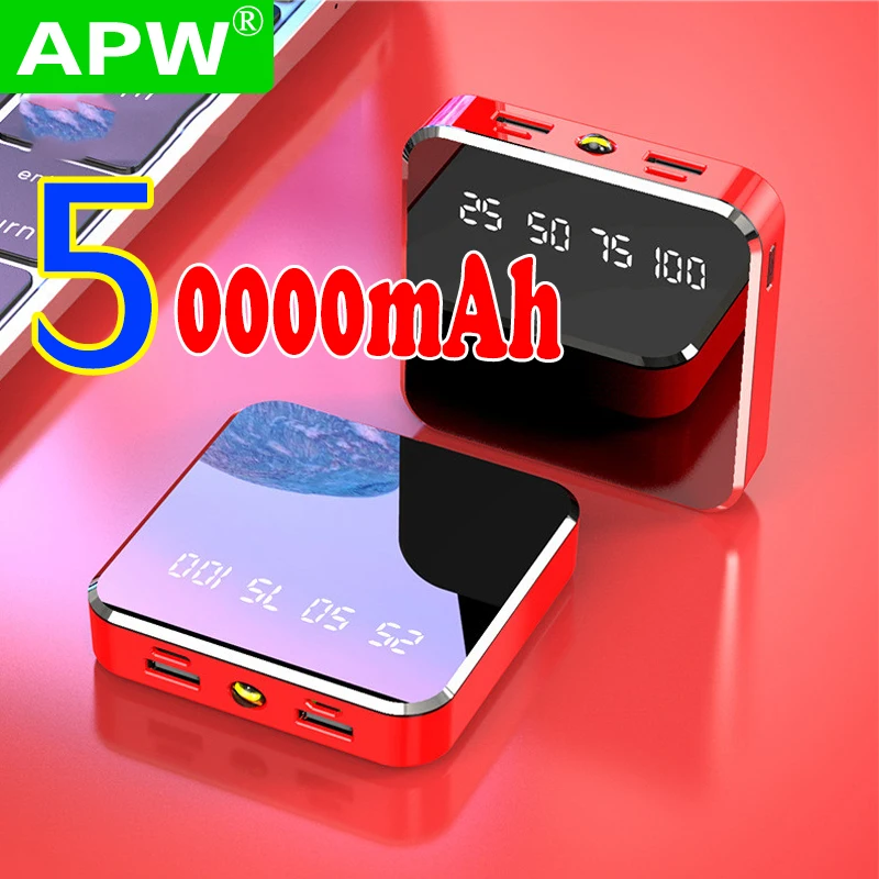 50000mAh Портативный мини банк силы Зеркало экран цифровой Disply повербанк внешний