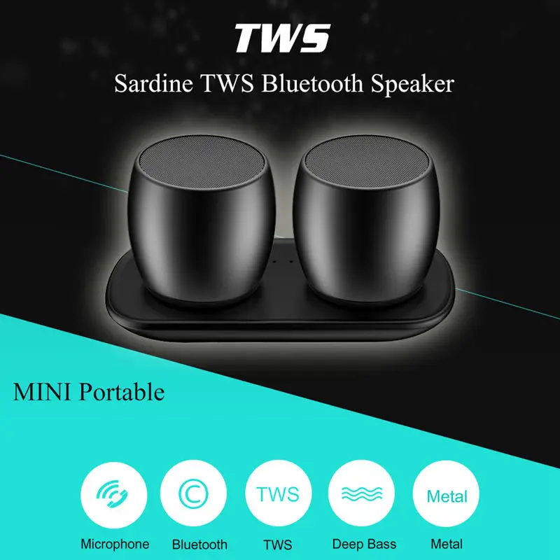 Продвижение Беспроводная металлическая bluetooth колонка мини стереоколонка Twins с