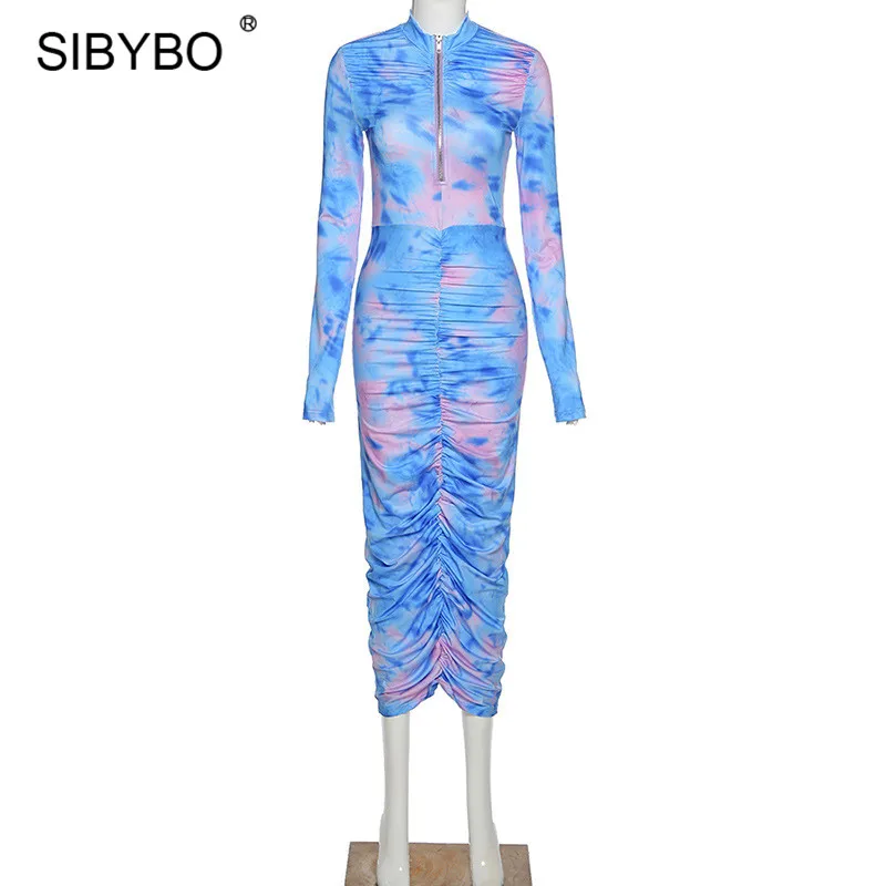 SIBYBO вареный с принтом Длинные вечерние платья длинными рукавами на осень молнии