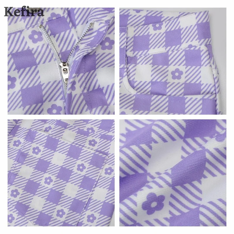 

Kefira 2021 Y2K Plaid Print Pants Women Fashion Straight Jeans Casual Slim Trouser E Girl Harajuku Pants Streetwear Summer
