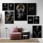 Картины на холсте с изображением женщины черного и золотого цвета, скандинавские плакаты и скандинавские принты, настенные картины для украшения дома