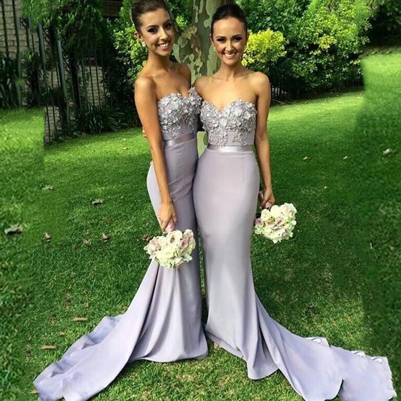 

Simple Long Bridesmaid Dress Mermaid Beaded Maid of Honor Dress Sweetheart Appliques Vestido Para Madrinha De Casamento Cusotm