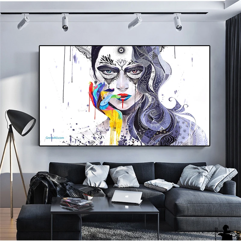 

Blue Purple Abstract Woman Canvas Painting Nordic Fashion Posters and Prints Character Wall Art Cuadros Bedroom Home Decoration