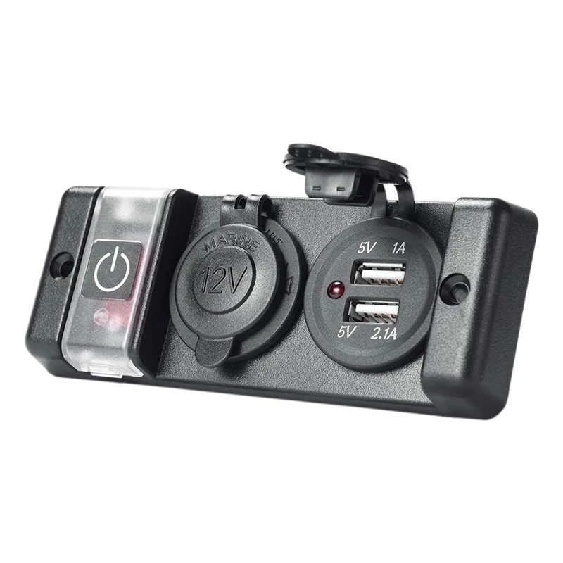 

Pre-Wired 12V Breaker Switch Panel Dual USB Socket Charger 2.1A/1A with LED Indicator & Cigarette-Lighter Socket for Car