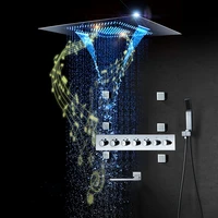 luxurious large 800%c3%97600mm rain shower panel 5 functions shower system thermostatic bathroom faucet bath tap led music showerhead