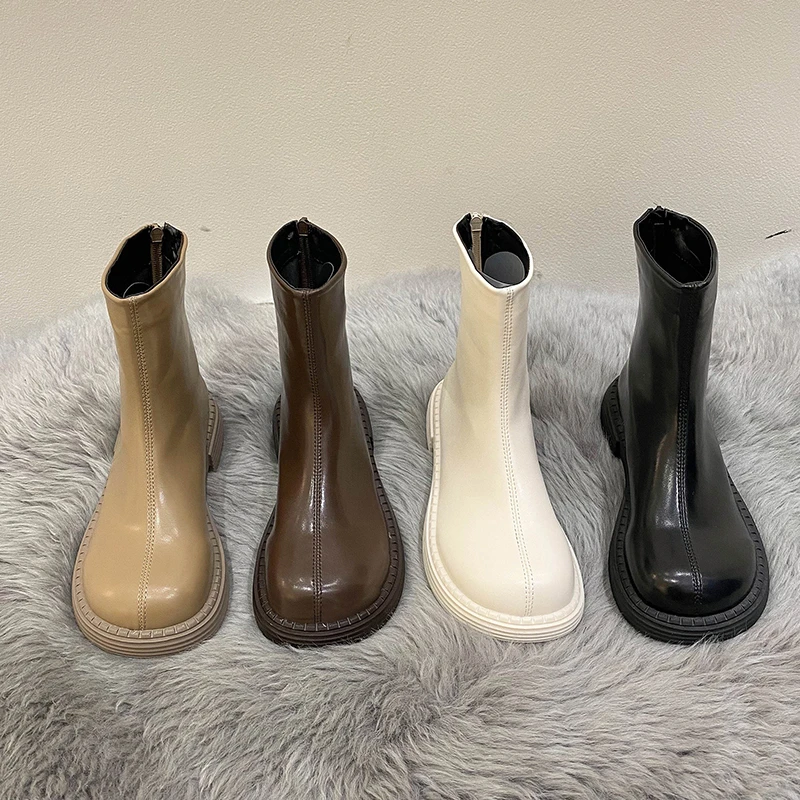 

Lady Boots Boots-Women Shoes Round Toe Luxury Designer 2021 Rubber Rock Mid Calf Fashion Autumn Low Mid-Calf Flock Cotton Fabri