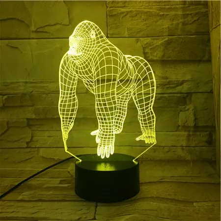 3D Светодиодная лампа в виде животных орангутанга гориллы шимпанзе с USB 7 цветов