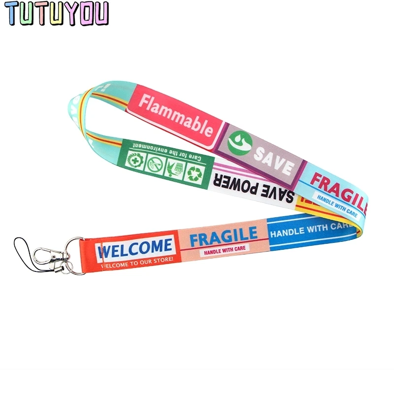 

PC395 Wholesale 20pcs/lot Warning Sign Lanyards Id Badge Holder Keychain ID Card Pass Gym Mobile Badge Holder Lanyard Key Holder