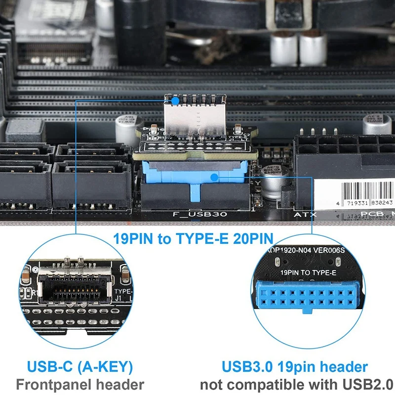 

Computer Mainboard USB 3.0 Front 19PIN to 3.1 Type-C Front Panel Header Type-E Adapter 20 to 19 Pin Expansion Card