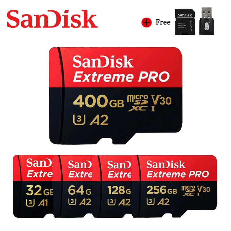 Карта памяти SanDisk Extreme Pro 400 Гб 256 ГБ 128 64 32 U3 V30 4K флэш-карта Micro SD TF/SD для телефона |