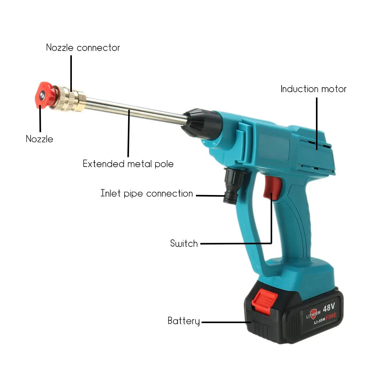 Дешево 1200 Вт, 24 В, 48 В, беспроводной мойщик автомобиля, портативный ручной мойщик автомобиля, водяной пистолет, мойщик высокого давления, пеногенера...