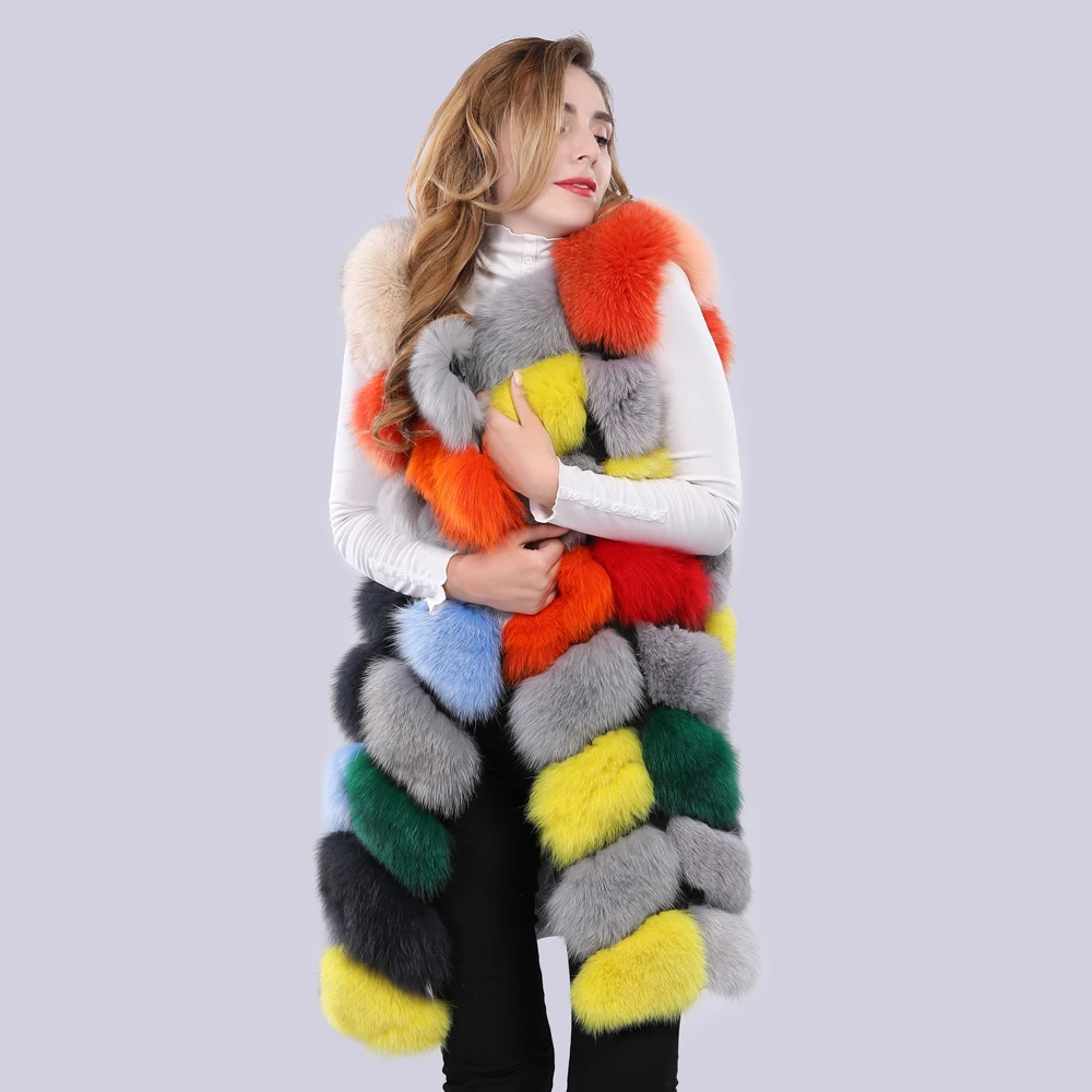 Жилет из лисьего меха жилет натурального Лисьего пальто длиной 85 см зимняя