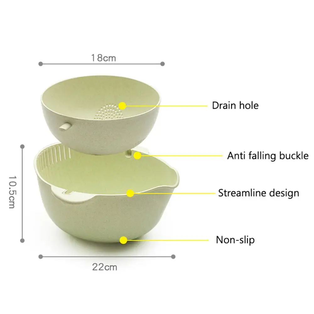 

Bowl Rice Washing Kitchen Sink Strainer Noodles Vegetables Fruit Kitchen Gadget Colander Double Drain Basket