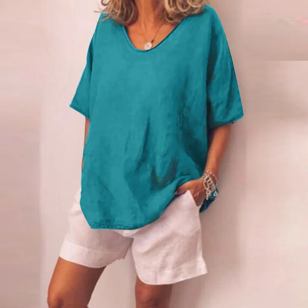 Летняя повседневная женская футболка с круглым вырезом короткий рукав хлопок