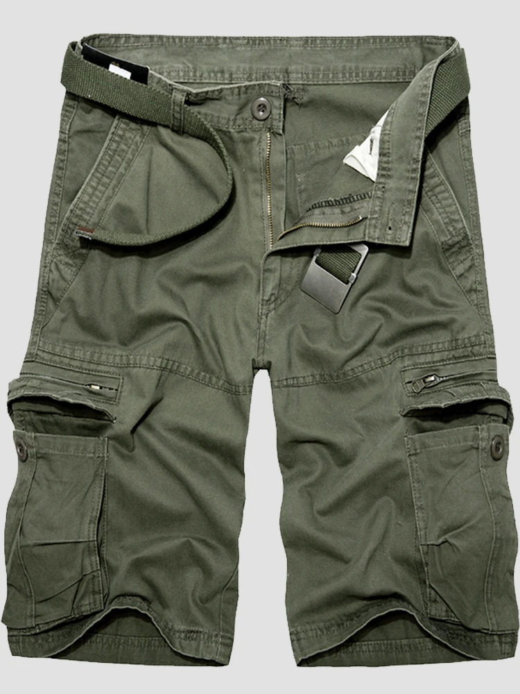 2022 Mens Military Cargo Shorts Summer army green Cotton Shorts men Loose Multi-Pocket Shorts Homme Casual Bermuda Trousers 40