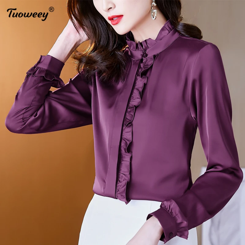 

Новые шелковые модные женские рубашки Blusas Mujer De Moda 2021 женские Топы с длинным рукавом и блузки однотонная офисная блузка для женщин
