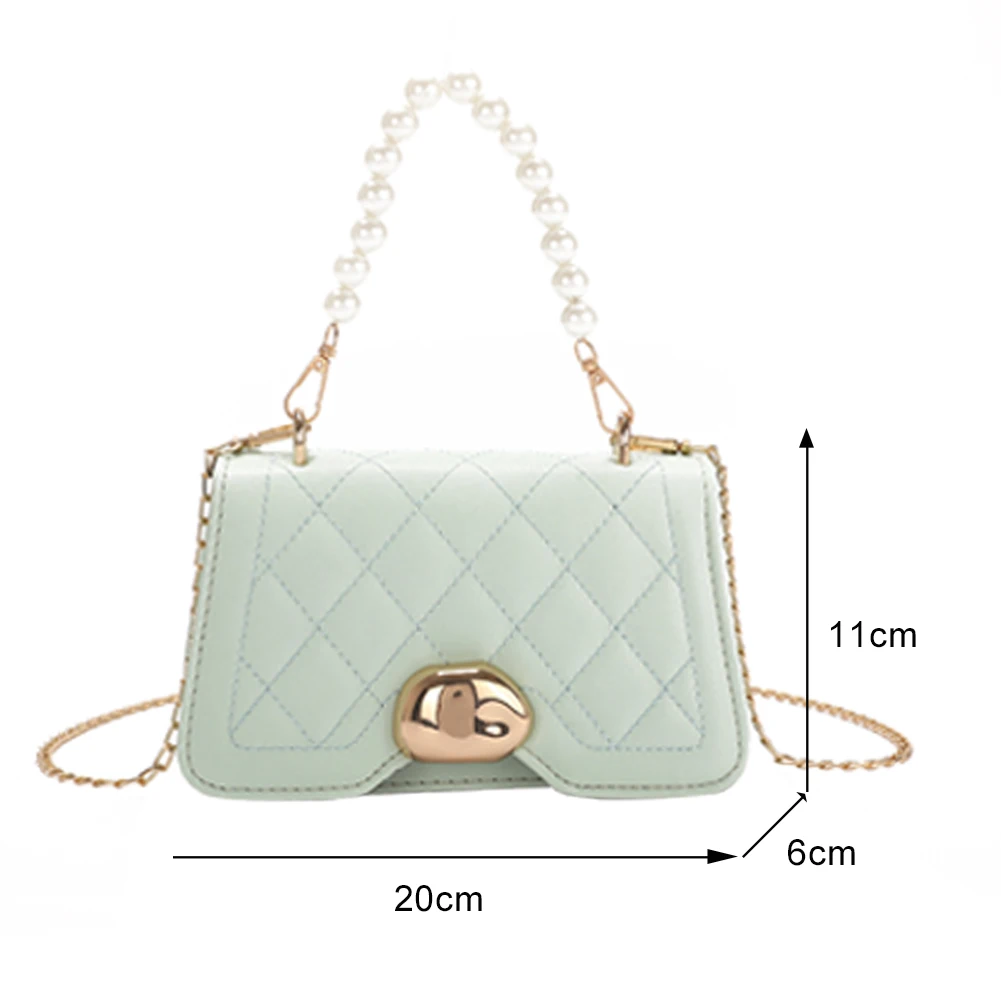 

Pearl Chain Bag Women PU Leather Solid Color Crossbody Shoulder Messenger Bag Casual Ladies Chain Pearl Top-handle Handbag