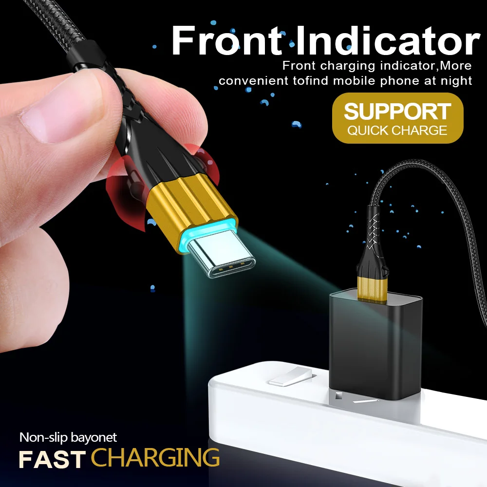 Twitch LED 3A USB Type C кабель быстрой зарядки провод Type-C для Samsung Galaxy Xiaomi Huawei мобильный