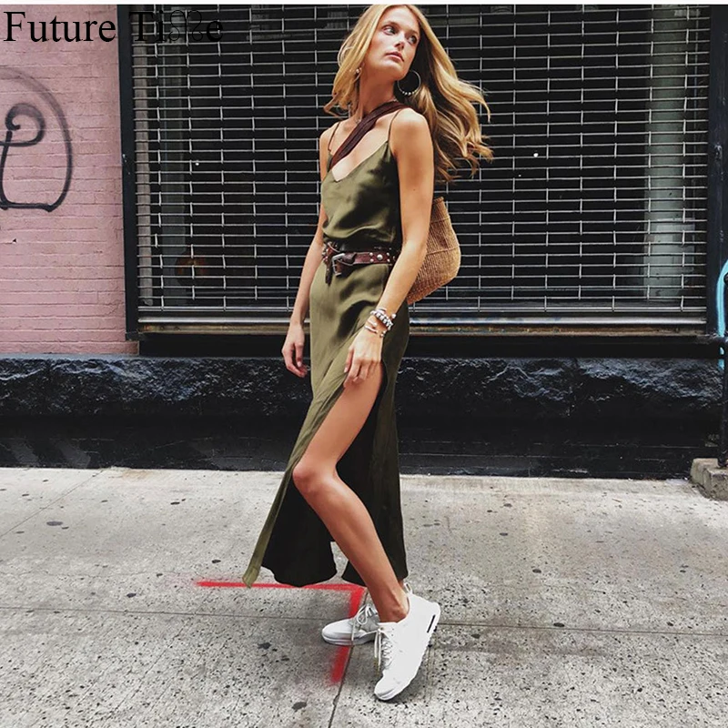 Женское атласное платье Future Time с открытой спиной и v-образным вырезом сексуальное
