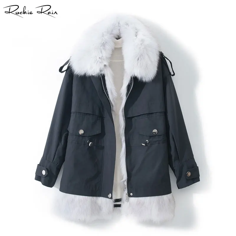 Настоящая меховая парка пальто для женщин натуральный Лисий мех воротник Рекс