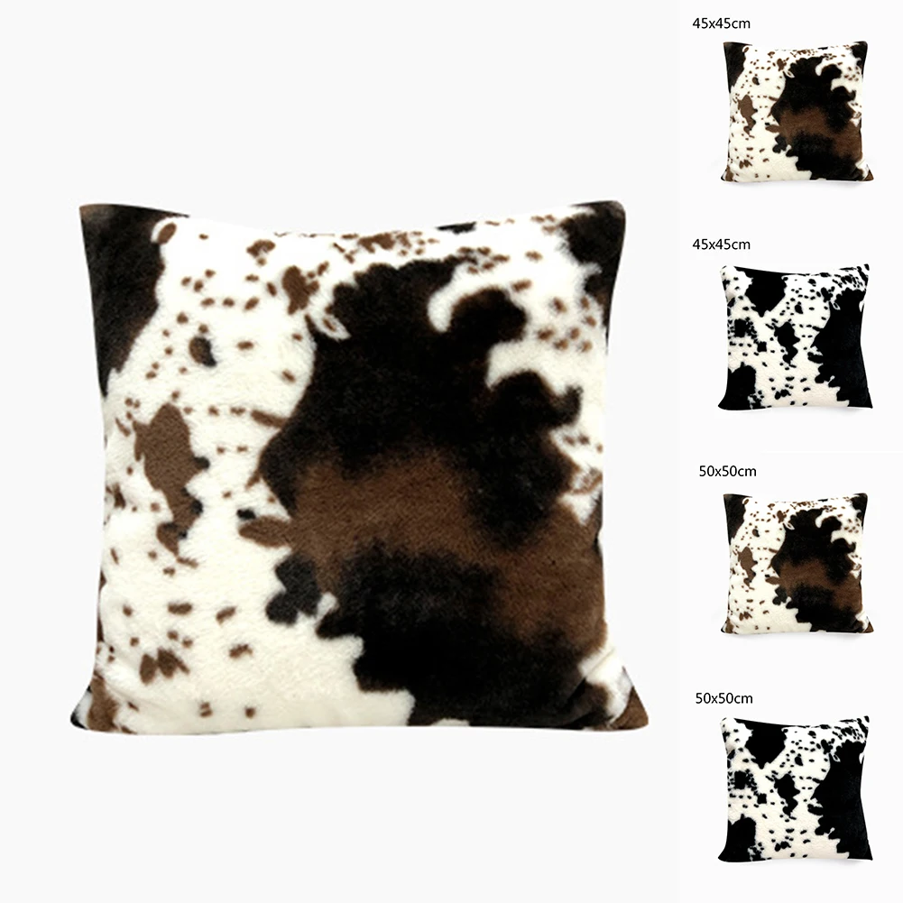 

1pc 45*45CM 50*50CM Pillow Cover Cow Pattern Animal Pattern Plush Pillowcase Home Office Car Cushion Cover