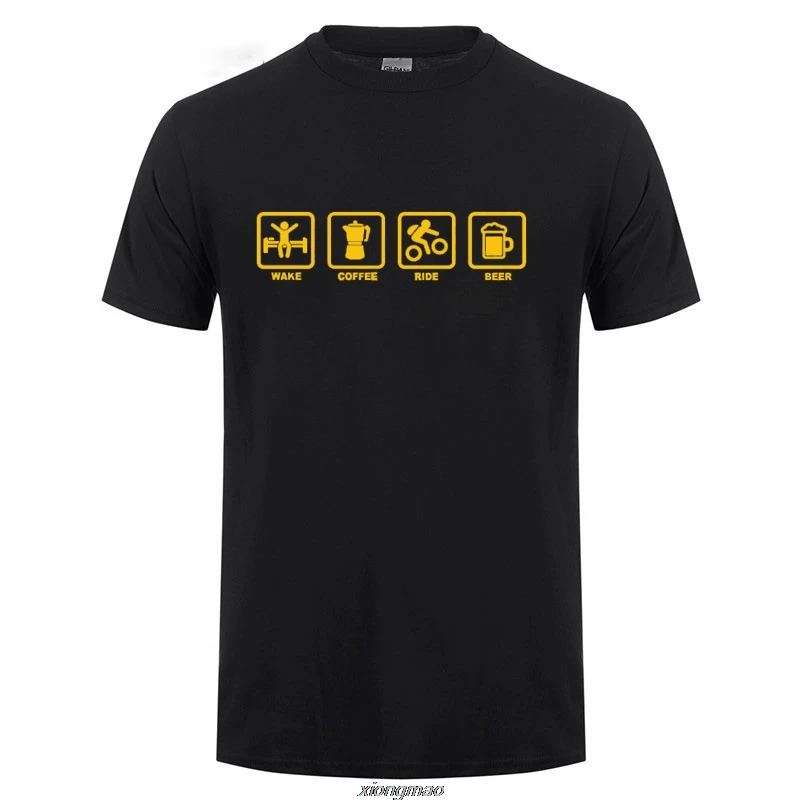 Футболка с надписью Wake coffee Ride Beer Bicycle забавный подарок на день рождения для мужчин