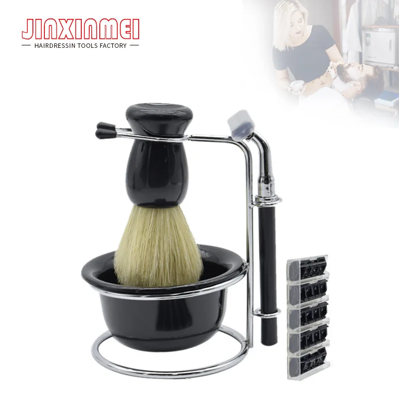 

5PCSMen's Beard Brush Set Cleaning Shaving Brush Soap Bowl Shelf Shape Foaming Brush Mustache Shaving Facial Cleansing Tool