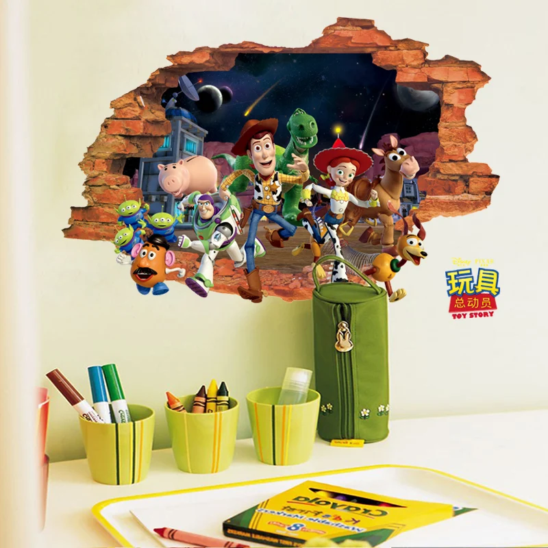 

Disney 3D Nano Toys Broken Wall Stickers Children's Room Boys Bedroom Bedside Decoration Characters Comic Wall Stickers