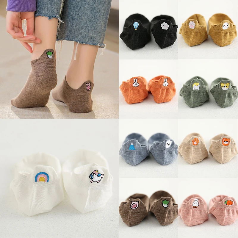

Embroidery Cute Animal Socks Harajuku Skarpetki Funny Ankle Socks Divertidos Sokken Kawaii Rabbit Pug Design Crew Cotton socks