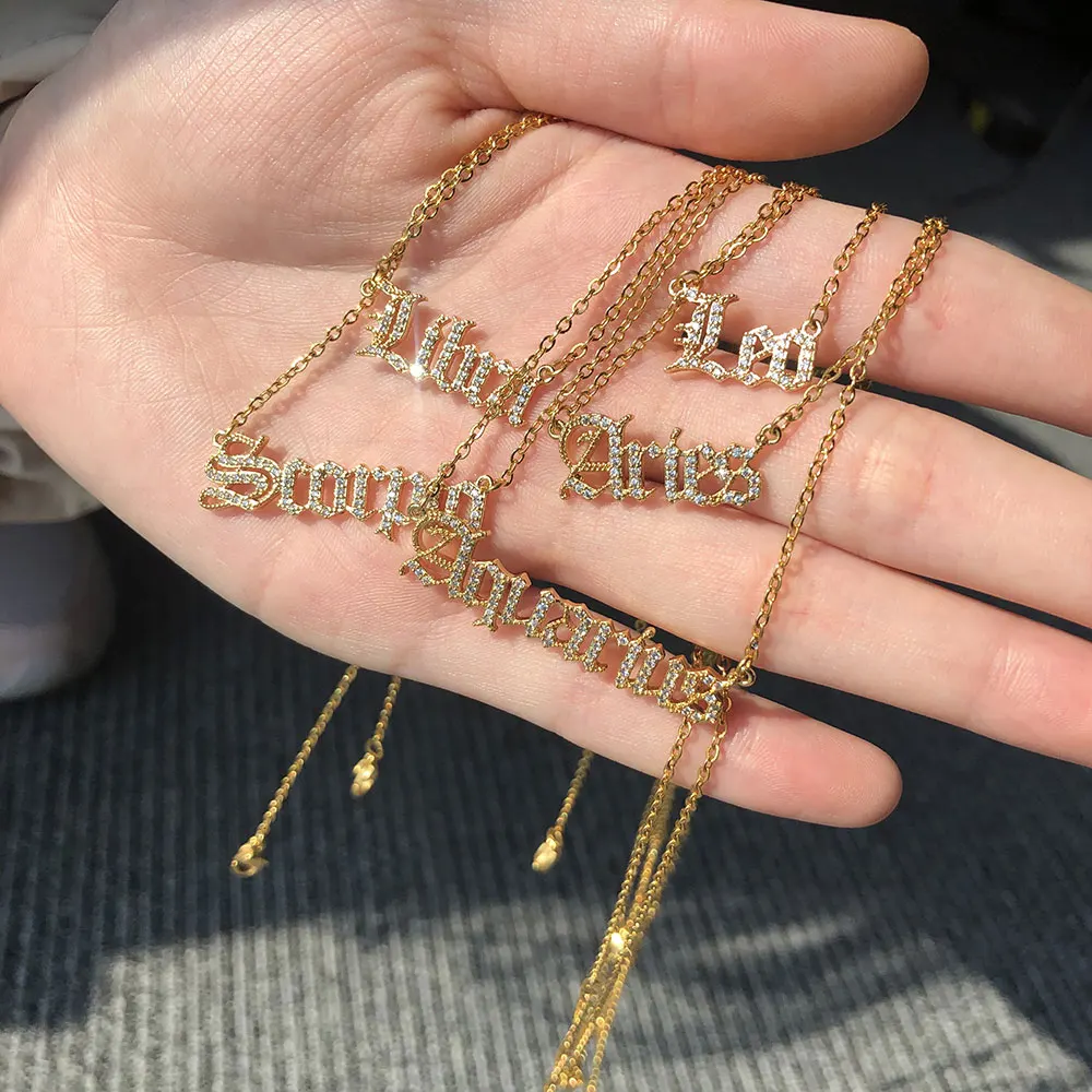 

Star Zodiac Sign Necklaces Sparkling Zirconia Pendants Gold Color Constellation Choker For Women Delicate Jewelry Birthday Gift
