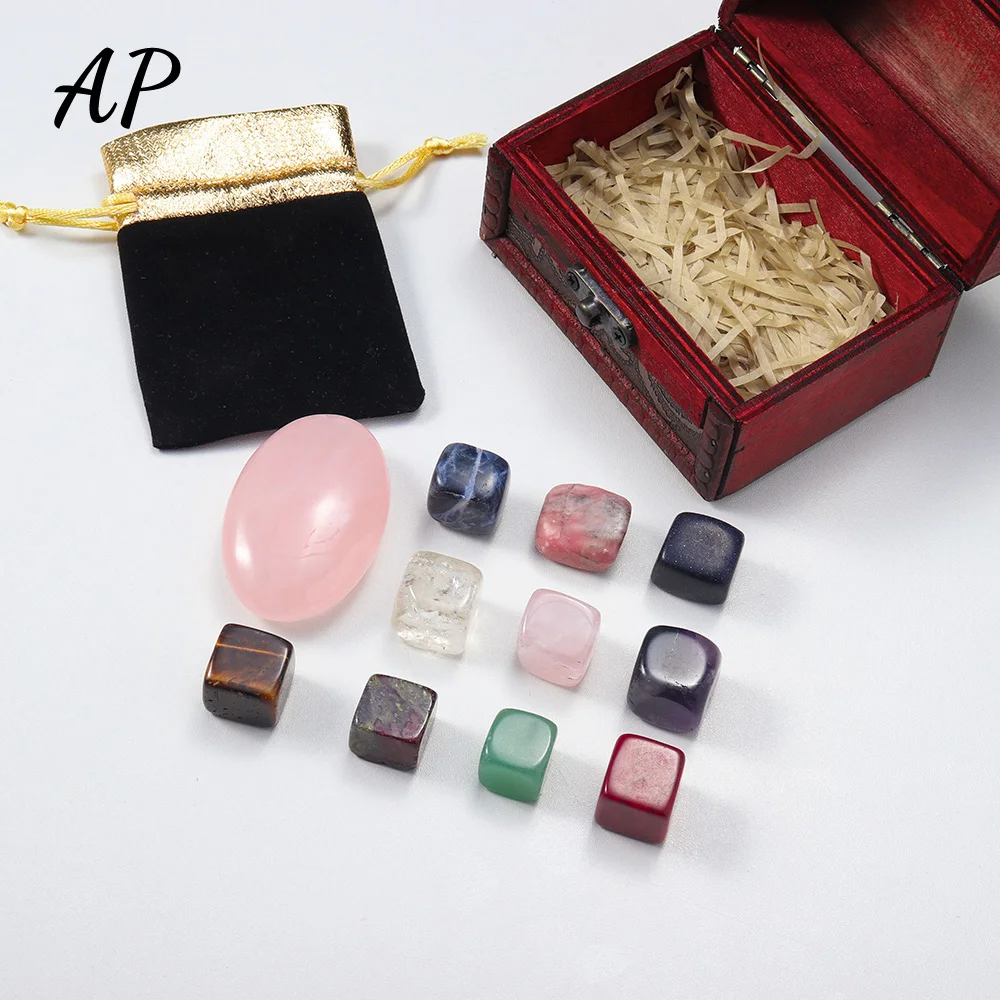 

1 Set Natural Gemstone Rose Quartz Hot Compress Stone With Square Crystal Set Chakra Energy Stone Treasure Box Home Decor Gifts
