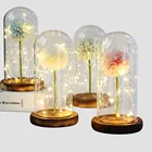 Декор для дома, цветы Красавица и чудовище, искусственный цветок в светодиодном стеклянном куполе, подарки на новый год, Рождество, День святого Валентина