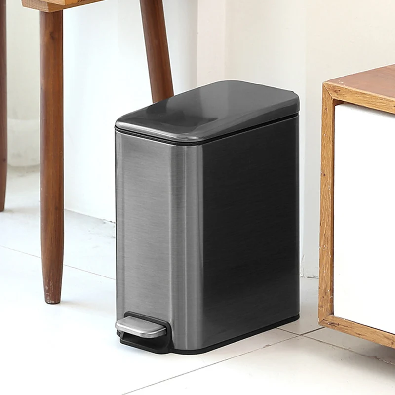 

5L Rectangular Small Stainless Steel Step Trash Can Wastebasket Garbage Container Bin for Bathroom MD7