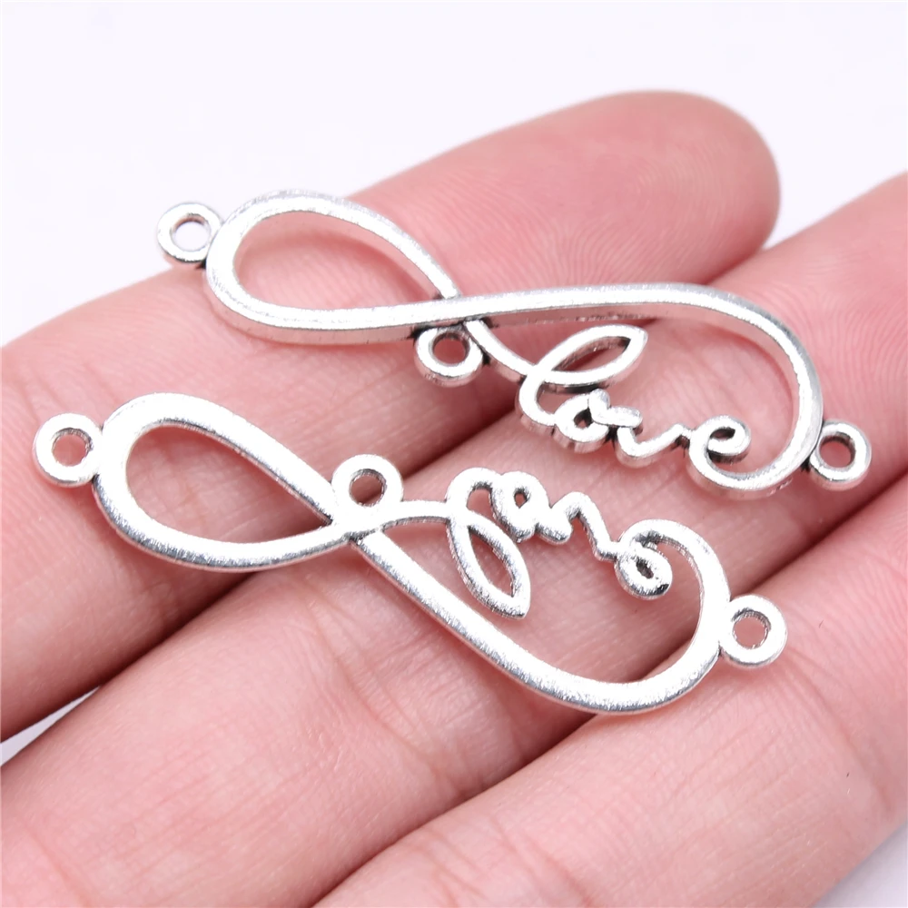 

100pcs Charms Wholesale 45x12mm Love Infinity Symbol Connector Charms Antique Silver Color For Jewelry Making DIY